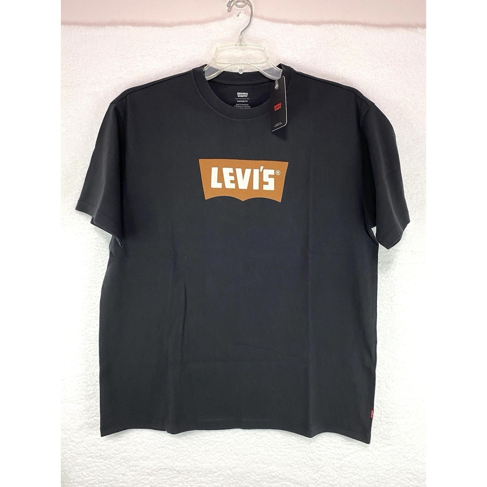 Levis Men's Vintage Black Graphic Batwing Logo in Pecan Brown Medium T-Shirt NWT